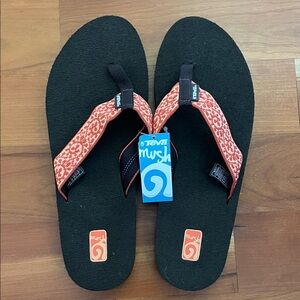 Teva Dark Brown and Orange Patterned Sandals